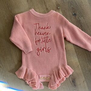 Charming Pink Knit Bodysuit with Ruffles